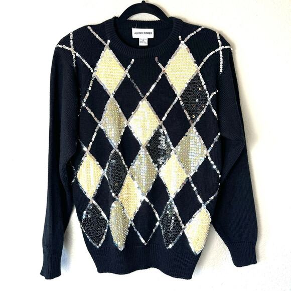 Vintage Black Acrylic Knit Pullover Sequin Sweater Size Medium - Picture 1 of 4